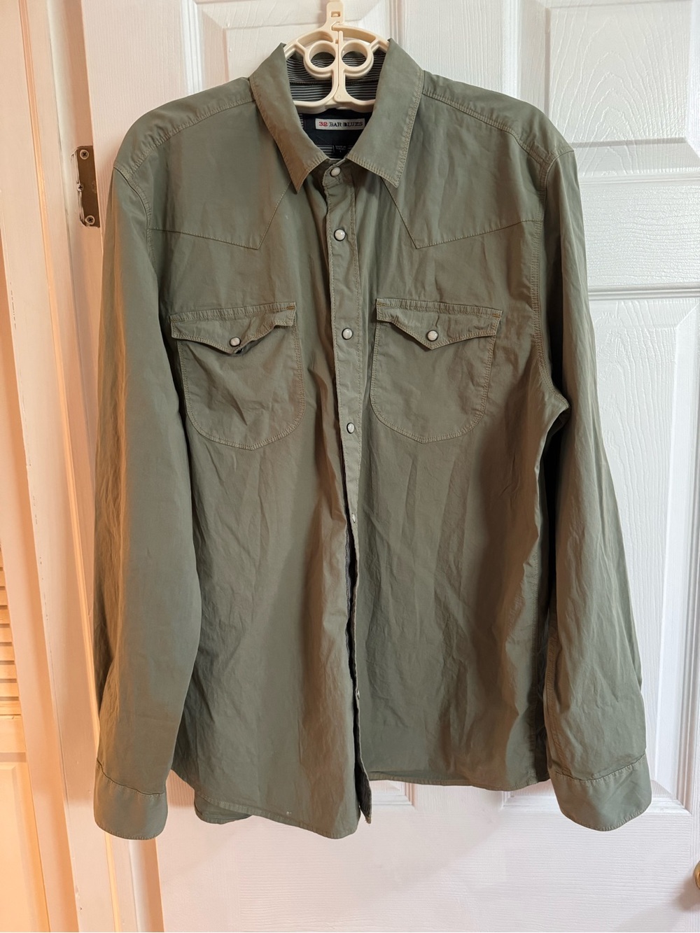 32 Bar Blues Green Cotton Blend Western Snap Long Sleeve Shirt Men's XL